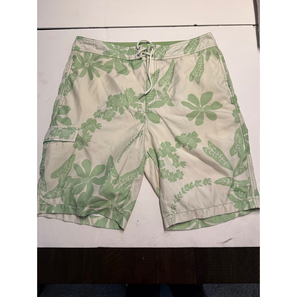 Tommy Bahama Relax Mens 36 Board Shorts Green Floral Tropical Swim Trunks Cargo